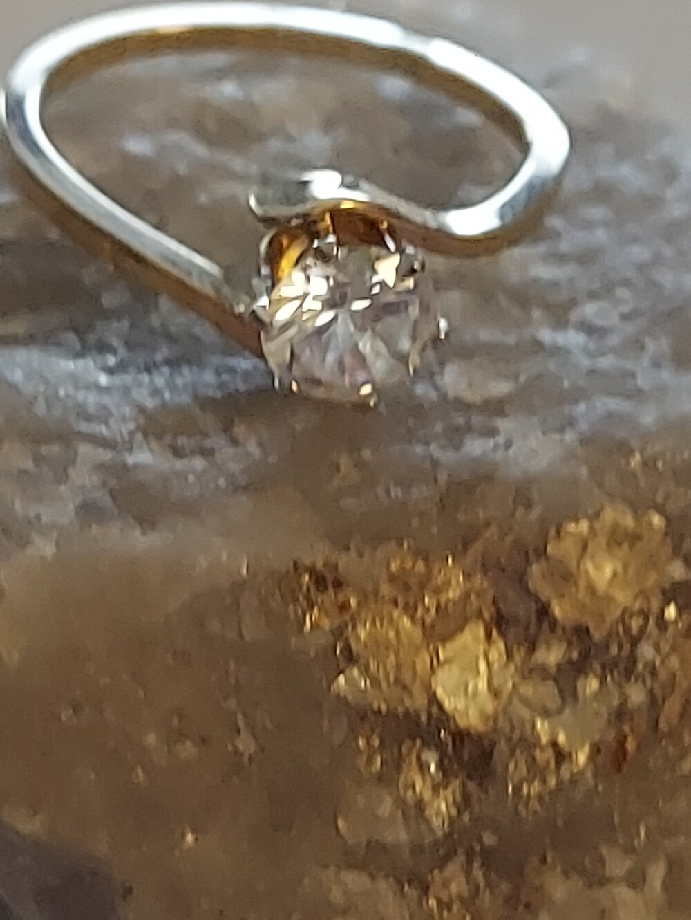 Gold-tone Crossover Style Solitaire Ring